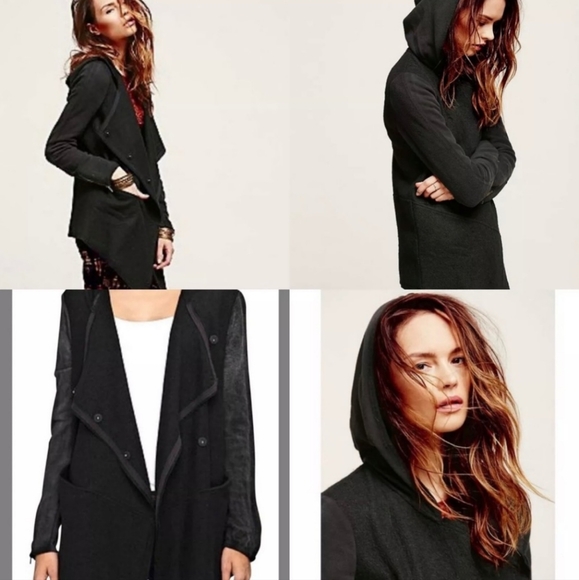 Free People Jackets & Blazers - Free People Drippy Asymmetrical Terry Cloth Wool Blend Black Hoodie Jacket Large